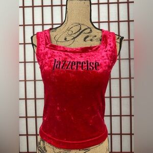 Vintage Peace Blues Crushed Velvet Dance Wear Jazzercise Red Stretchy Tank Top